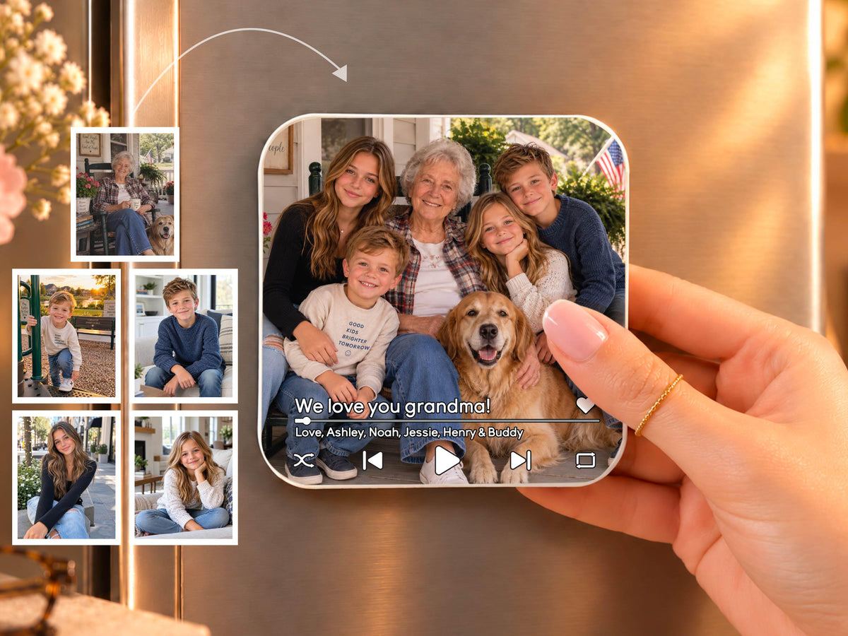 Custom Photo Merge Magnet, Personalized Family Photo Collage w/ Voice Record, Multiple Photos Into One Picture, Grandma Gift from Grandkids