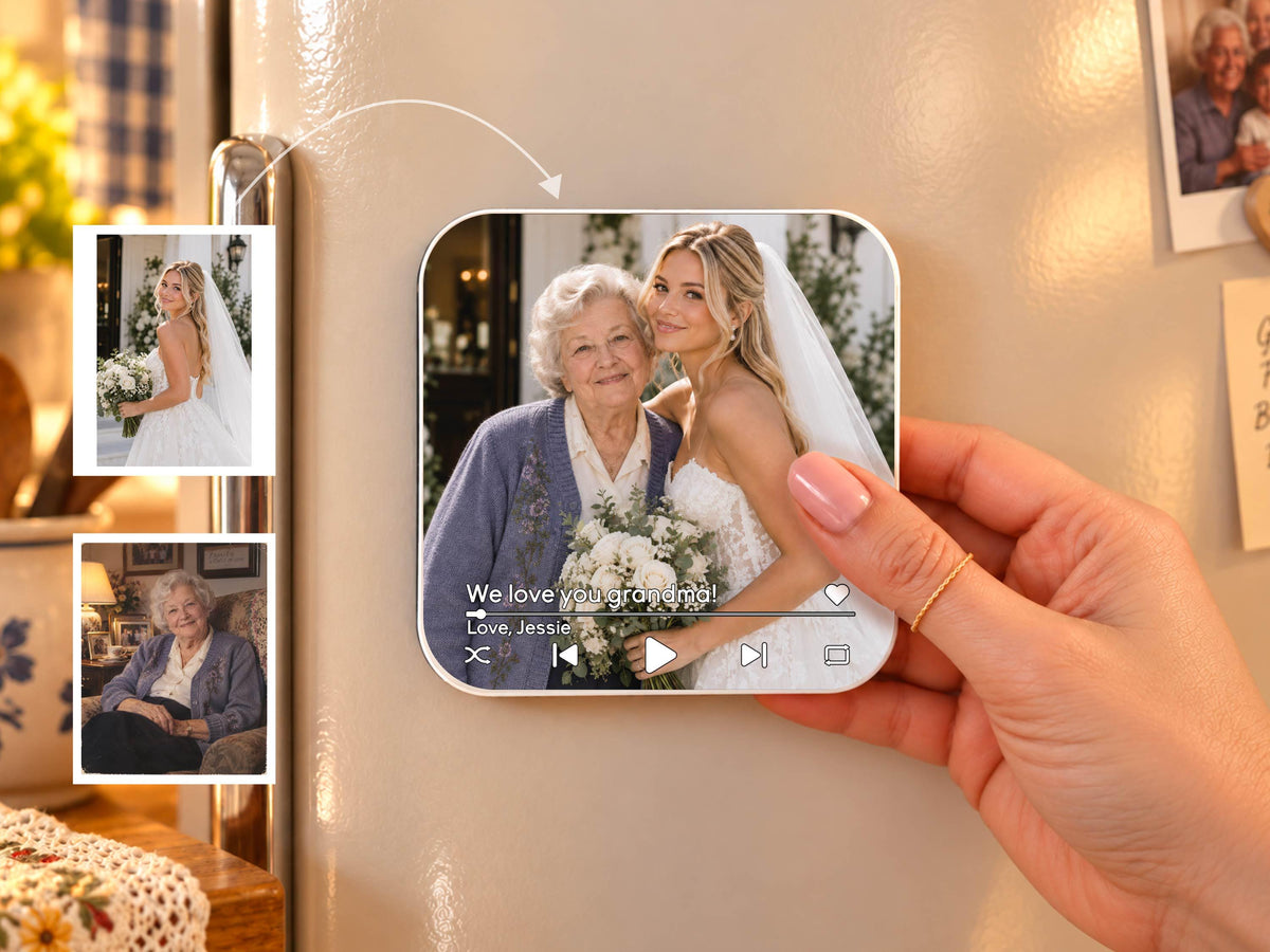 Custom Photo Merge Magnet, Personalized Family Photo Collage w/ Voice Record, Multiple Photos Into One Picture, Grandma Gift from Grandkids