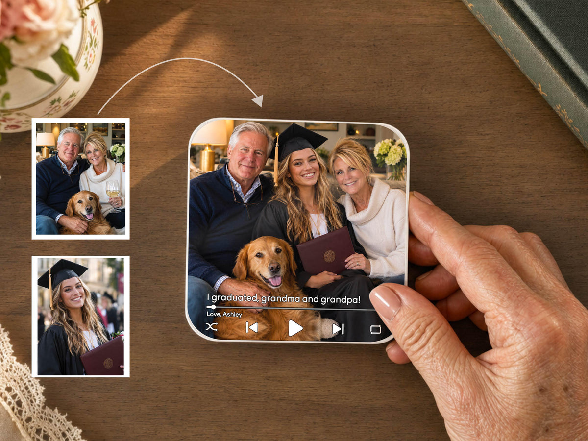 Custom Photo Merge Magnet, Personalized Family Photo Collage w/ Voice Record, Multiple Photos Into One Picture, Grandma Gift from Grandkids