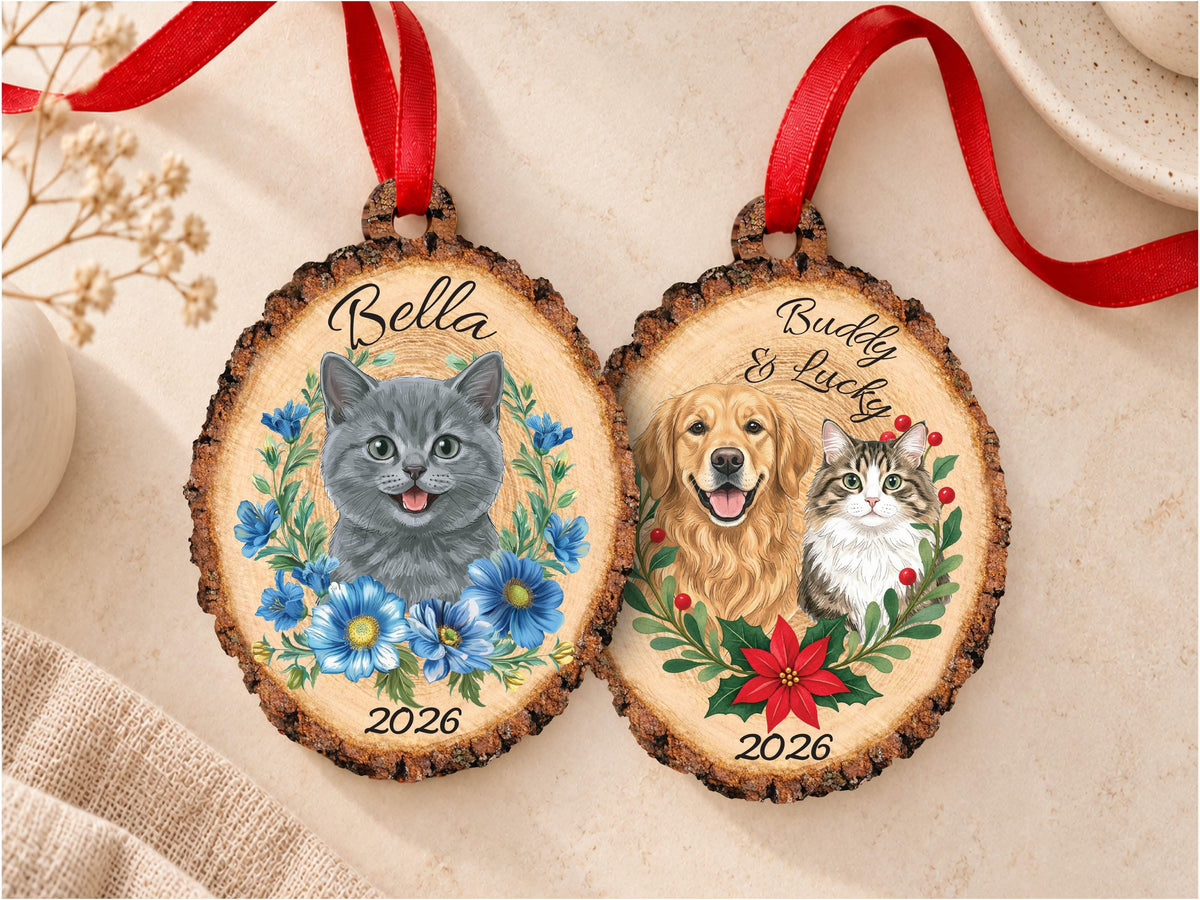 Personalized Pet Portrait Wood Ornament, Pet Memorial Gift for Pet Lovers, Pet Ornament, Pet Loss Sympathy Gift for Pet Owners, Cat Dog Gift