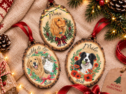 Personalized Pet Portrait Wood Ornament, Pet Memorial Gift for Pet Lovers, Pet Ornament, Pet Loss Sympathy Gift for Pet Owners, Cat Dog Gift