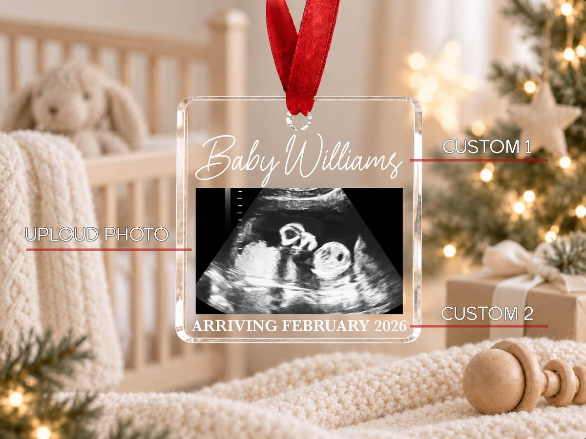 Personalized Baby Reveal Gift For Husband, Pregnancy Announcement Ornament, Family Keepsake Gift, Photo Ultrasound Frame Ornament with Box