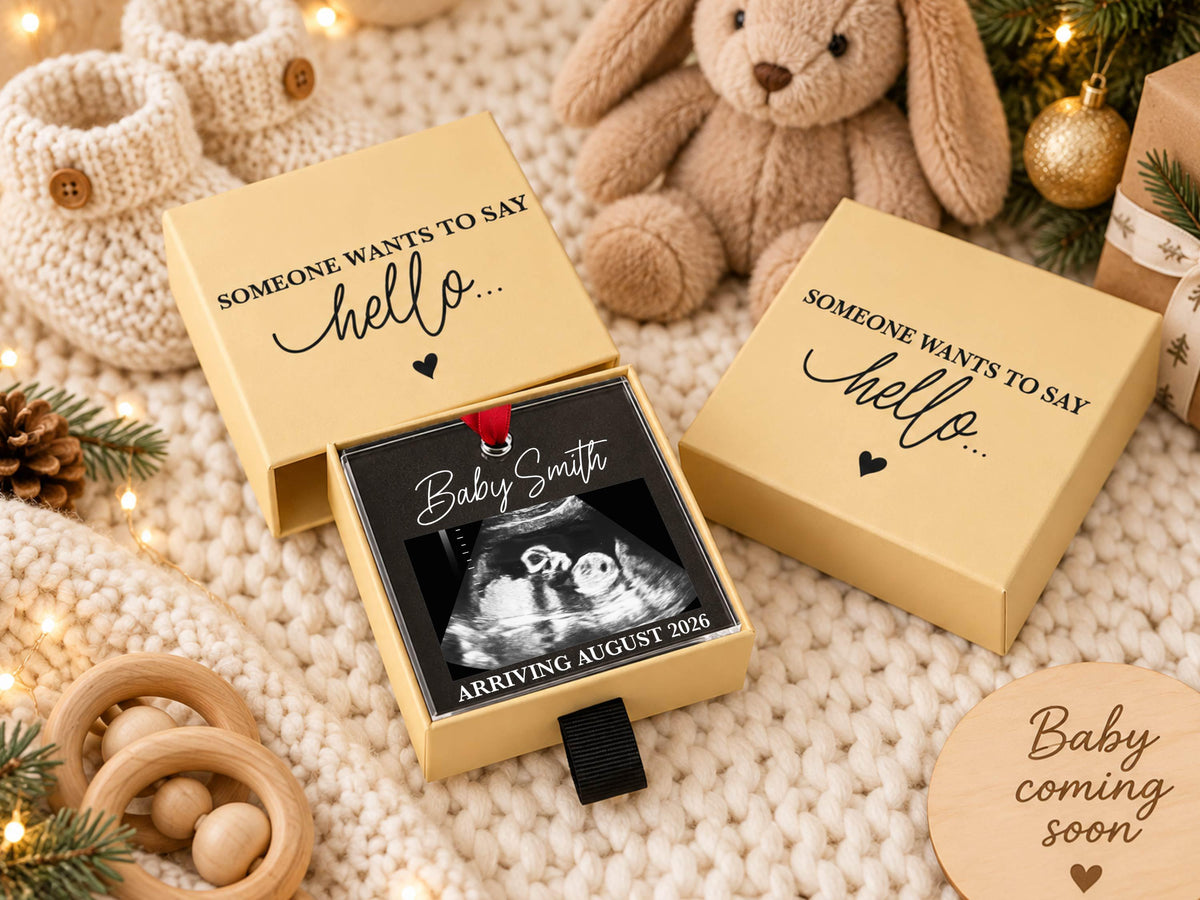 Personalized Baby Reveal Gift For Husband, Pregnancy Announcement Ornament, Family Keepsake Gift, Photo Ultrasound Frame Ornament with Box