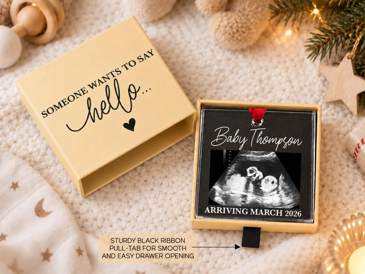 Personalized Baby Reveal Gift For Husband, Pregnancy Announcement Ornament, Family Keepsake Gift, Photo Ultrasound Frame Ornament with Box