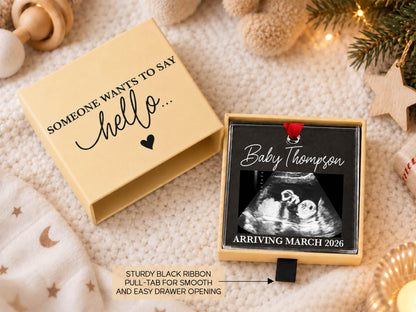 Personalized Baby Reveal Gift For Husband, Pregnancy Announcement Ornament, Family Keepsake Gift, Photo Ultrasound Frame Ornament with Box