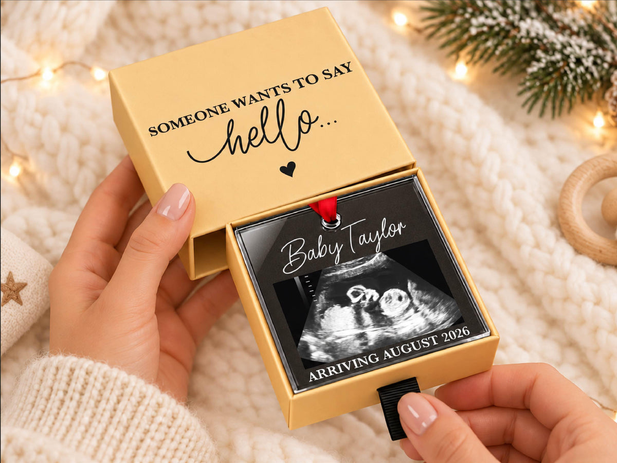 Personalized Baby Reveal Gift For Husband, Pregnancy Announcement Ornament, Family Keepsake Gift, Photo Ultrasound Frame Ornament with Box