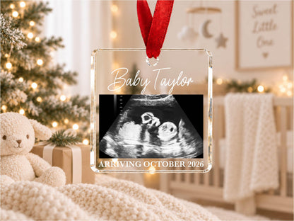 Personalized Baby Reveal Gift For Husband, Pregnancy Announcement Ornament, Family Keepsake Gift, Photo Ultrasound Frame Ornament with Box