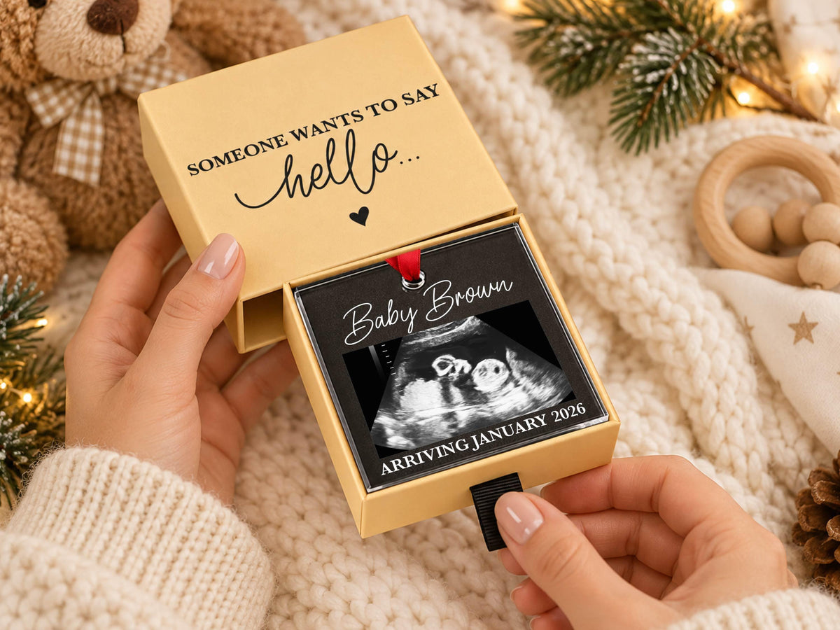 Personalized Baby Reveal Gift For Husband, Pregnancy Announcement Ornament, Family Keepsake Gift, Photo Ultrasound Frame Ornament with Box