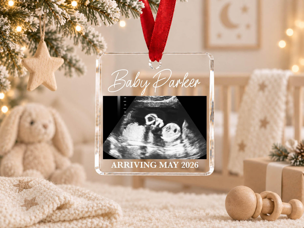 Personalized Baby Reveal Gift For Husband, Pregnancy Announcement Ornament, Family Keepsake Gift, Photo Ultrasound Frame Ornament with Box