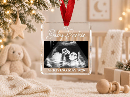 Personalized Baby Reveal Gift For Husband, Pregnancy Announcement Ornament, Family Keepsake Gift, Photo Ultrasound Frame Ornament with Box