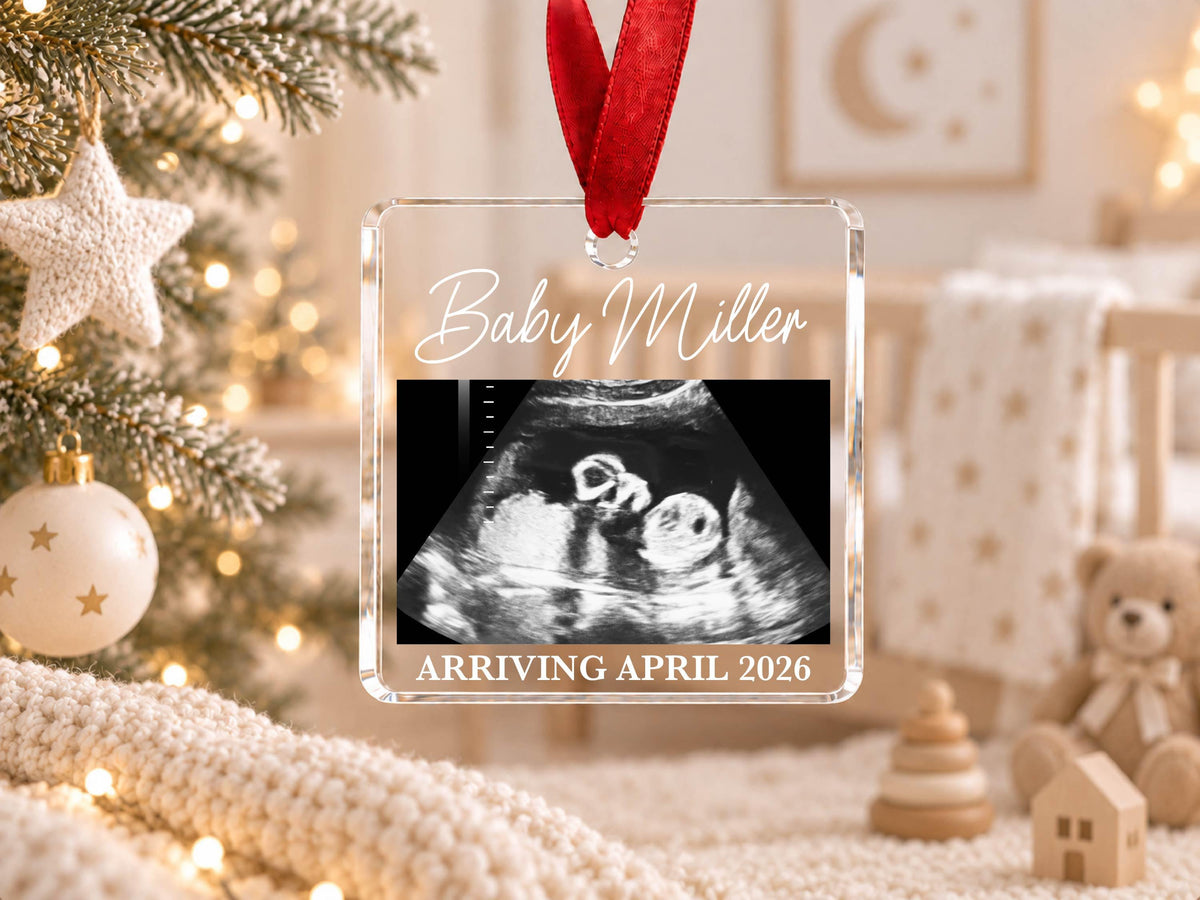 Personalized Baby Reveal Gift For Husband, Pregnancy Announcement Ornament, Family Keepsake Gift, Photo Ultrasound Frame Ornament with Box
