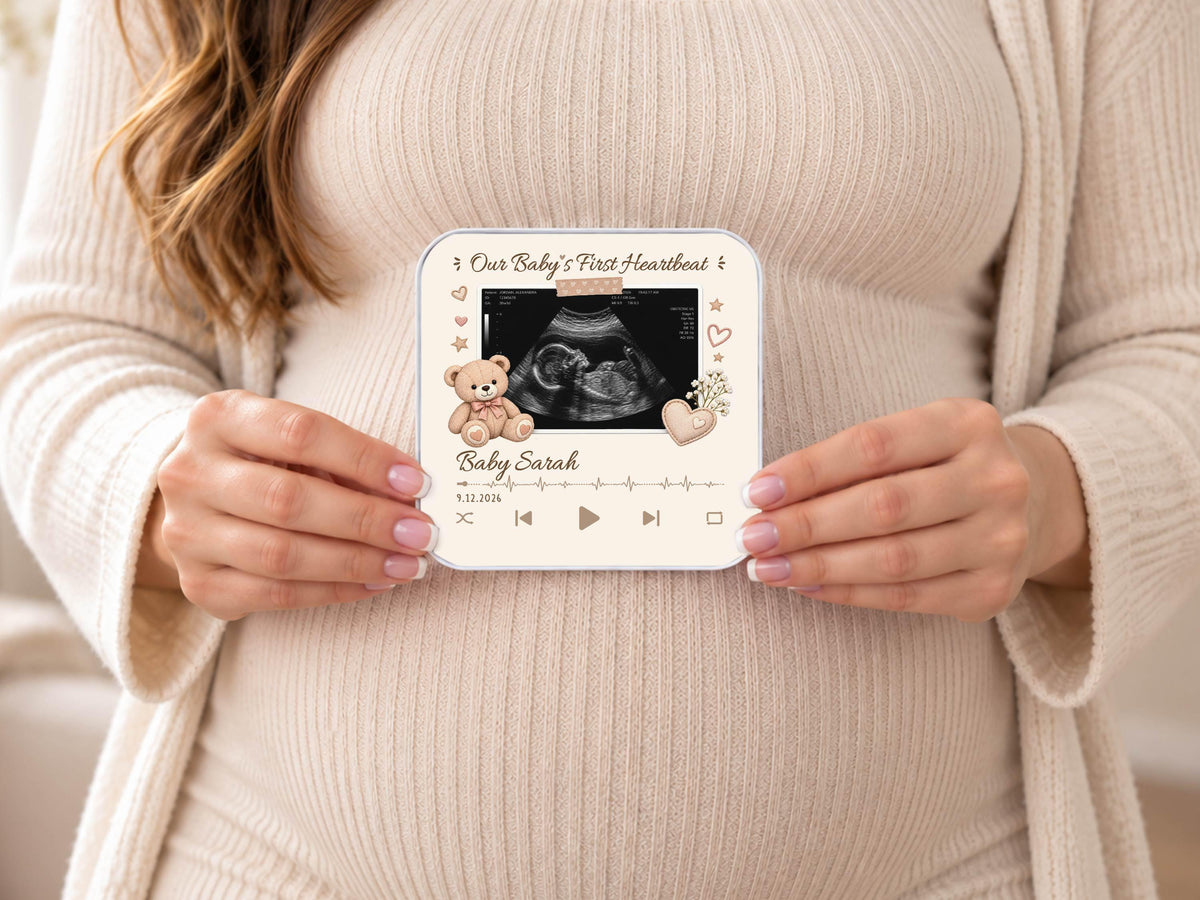 Personalized Baby Heartbeat Magnet, Pregnancy Reveal Fridge Magnet, Ultrasound Photo Keepsake, Pregnancy Announcement Gift, Baby Shower Gift