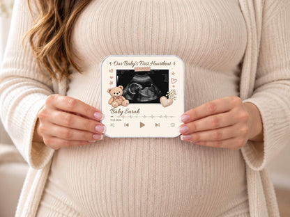 Personalized Baby Heartbeat Magnet, Pregnancy Reveal Fridge Magnet, Ultrasound Photo Keepsake, Pregnancy Announcement Gift, Baby Shower Gift