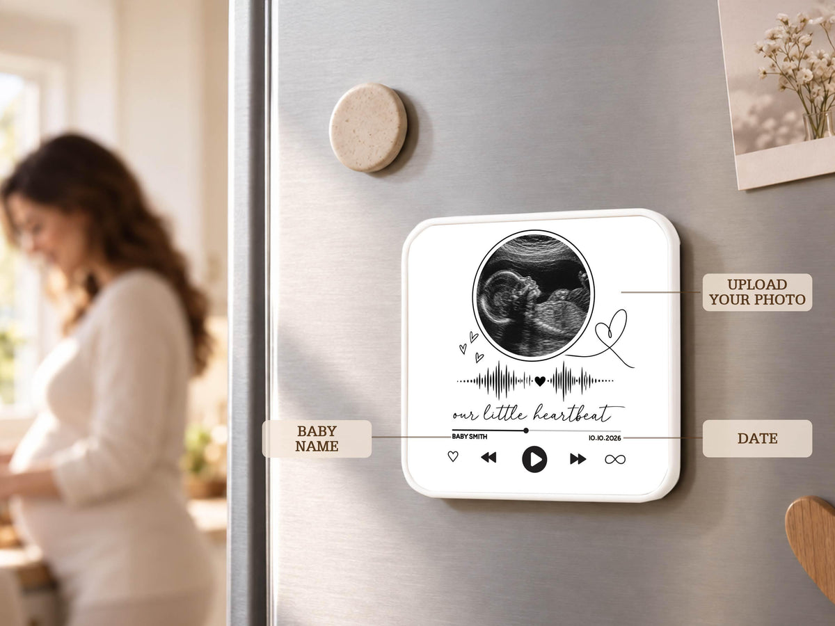 Personalized Baby Heartbeat Magnet, Pregnancy Reveal Fridge Magnet, Ultrasound Photo Keepsake, Pregnancy Announcement Gift, Baby Shower Gift
