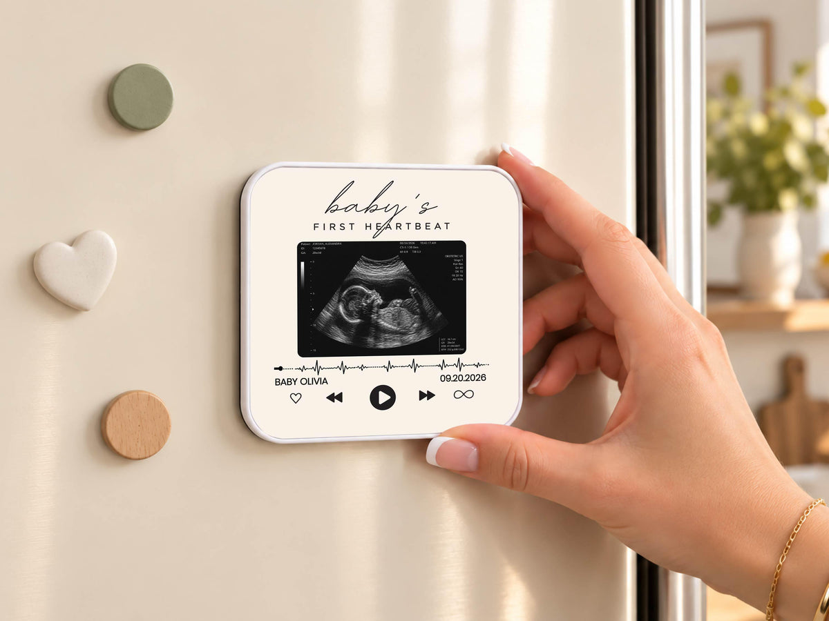 Personalized Baby Heartbeat Magnet, Pregnancy Reveal Fridge Magnet, Ultrasound Photo Keepsake, Pregnancy Announcement Gift, Baby Shower Gift