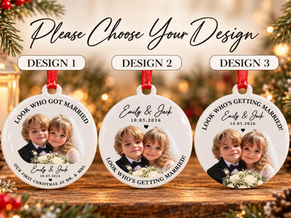 Childhood Photo Wedding Ornament, First Christmas Married Ornament, Custom Bride & Groom Keepsake, Personalized Newlywed Gift for Couple