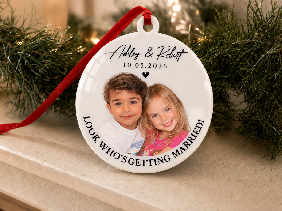 Childhood Photo Wedding Ornament, First Christmas Married Ornament, Custom Bride & Groom Keepsake, Personalized Newlywed Gift for Couple