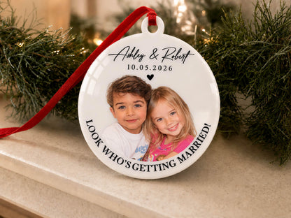 Childhood Photo Wedding Ornament, First Christmas Married Ornament, Custom Bride & Groom Keepsake, Personalized Newlywed Gift for Couple