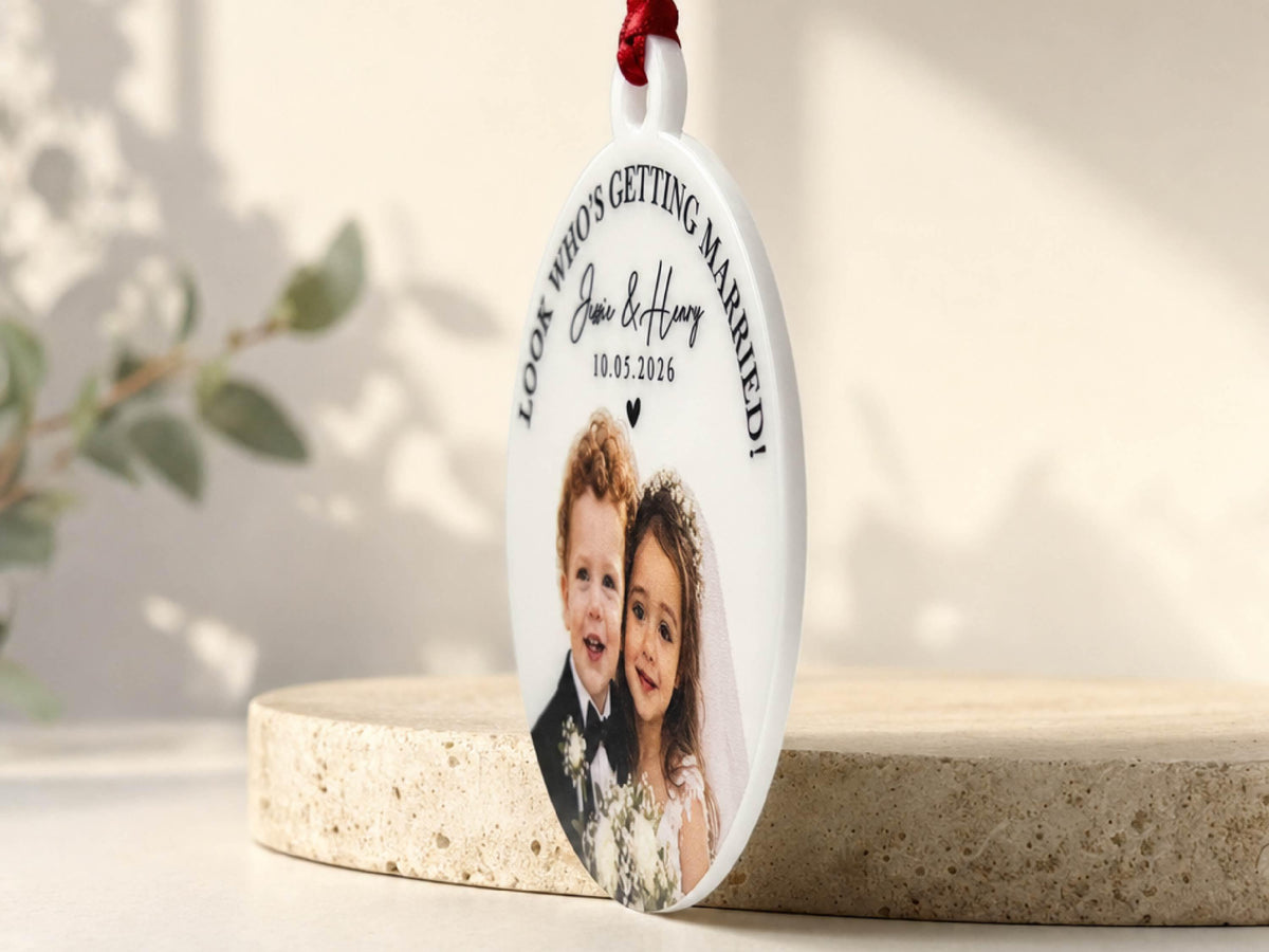 Childhood Photo Wedding Ornament, First Christmas Married Ornament, Custom Bride & Groom Keepsake, Personalized Newlywed Gift for Couple