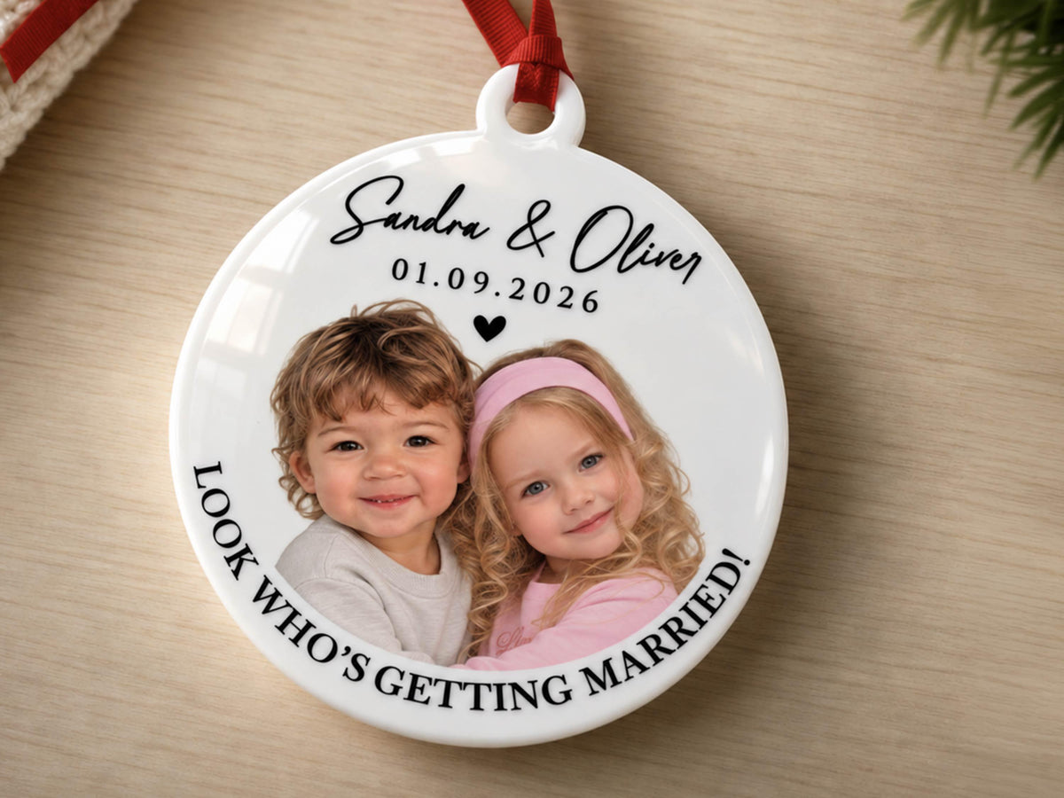 Childhood Photo Wedding Ornament, First Christmas Married Ornament, Custom Bride & Groom Keepsake, Personalized Newlywed Gift for Couple