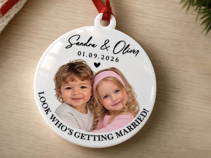 Childhood Photo Wedding Ornament, First Christmas Married Ornament, Custom Bride & Groom Keepsake, Personalized Newlywed Gift for Couple