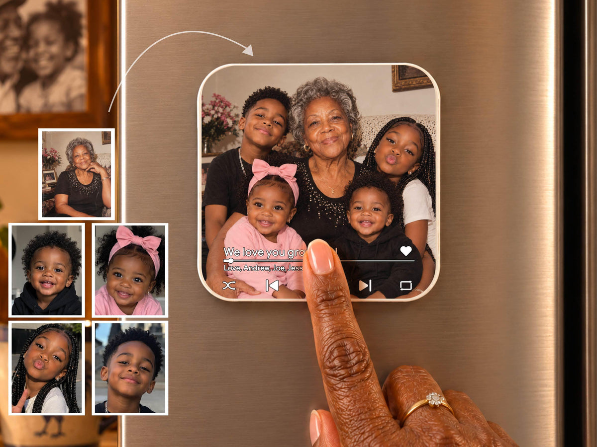 Custom Photo Merge Magnet, Personalized Family Photo Collage w/ Voice Record, Multiple Photos Into One Picture, Grandma Gift from Grandkids