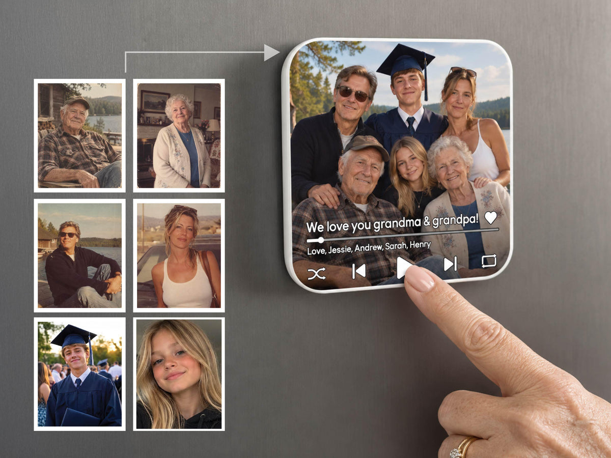 Custom Photo Merge Magnet, Personalized Family Photo Collage w/ Voice Record, Multiple Photos Into One Picture, Grandma Gift from Grandkids