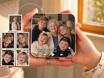 Custom Photo Merge Magnet, Personalized Family Photo Collage w/ Voice Record, Multiple Photos Into One Picture, Grandma Gift from Grandkids