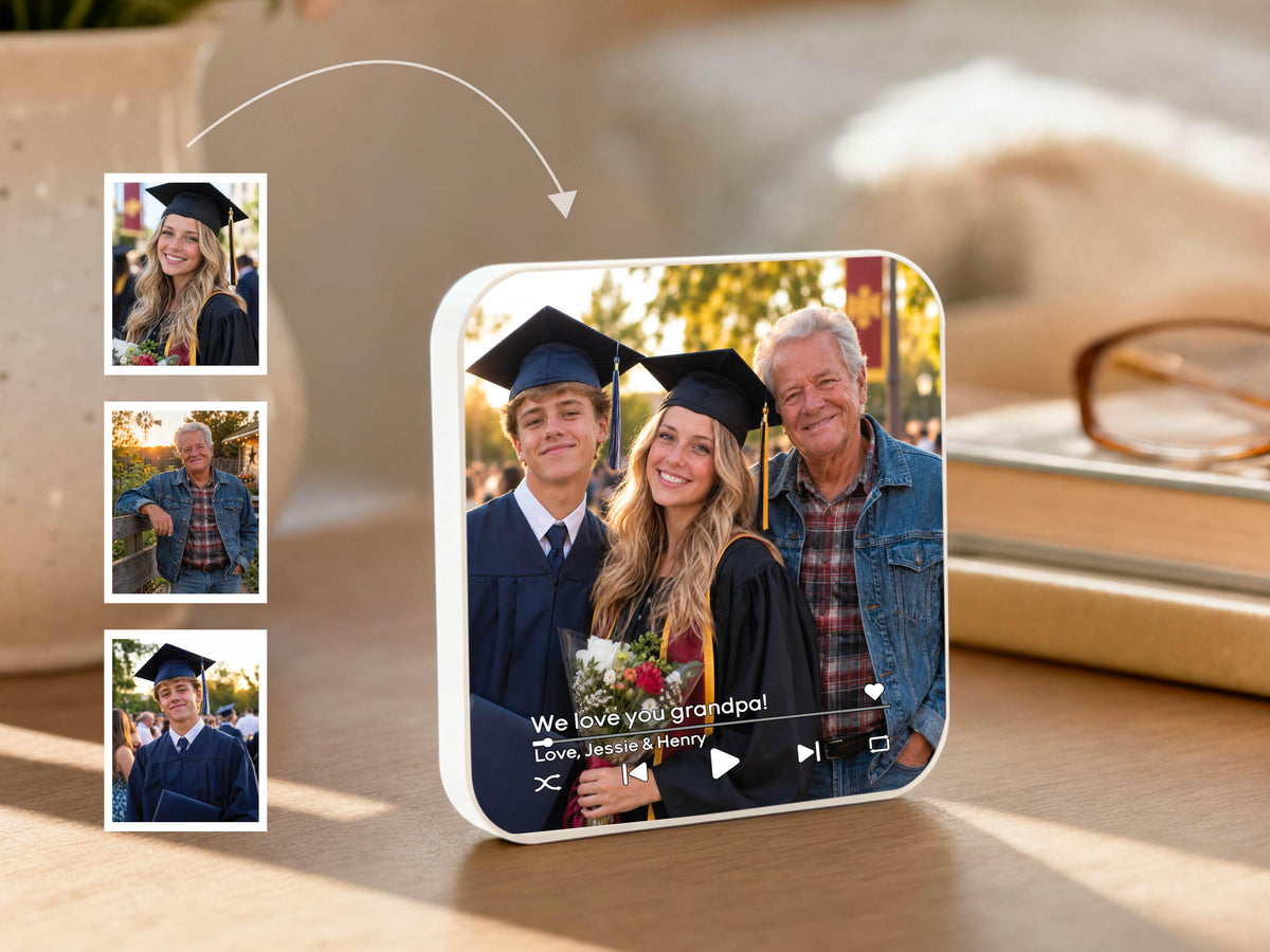 Custom Photo Merge Magnet, Personalized Family Photo Collage w/ Voice Record, Multiple Photos Into One Picture, Grandma Gift from Grandkids