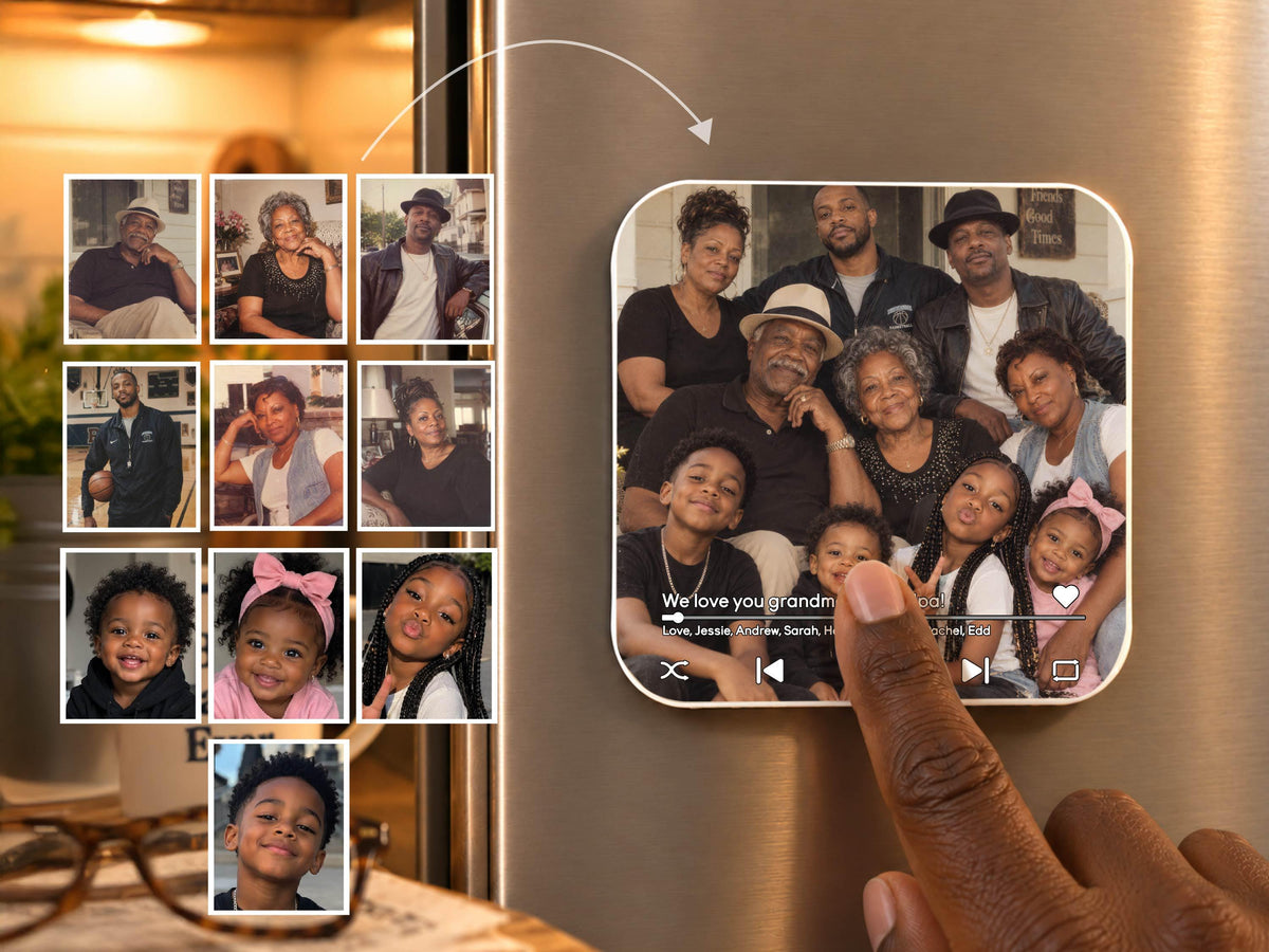 Custom Photo Merge Magnet, Personalized Family Photo Collage w/ Voice Record, Multiple Photos Into One Picture, Grandma Gift from Grandkids