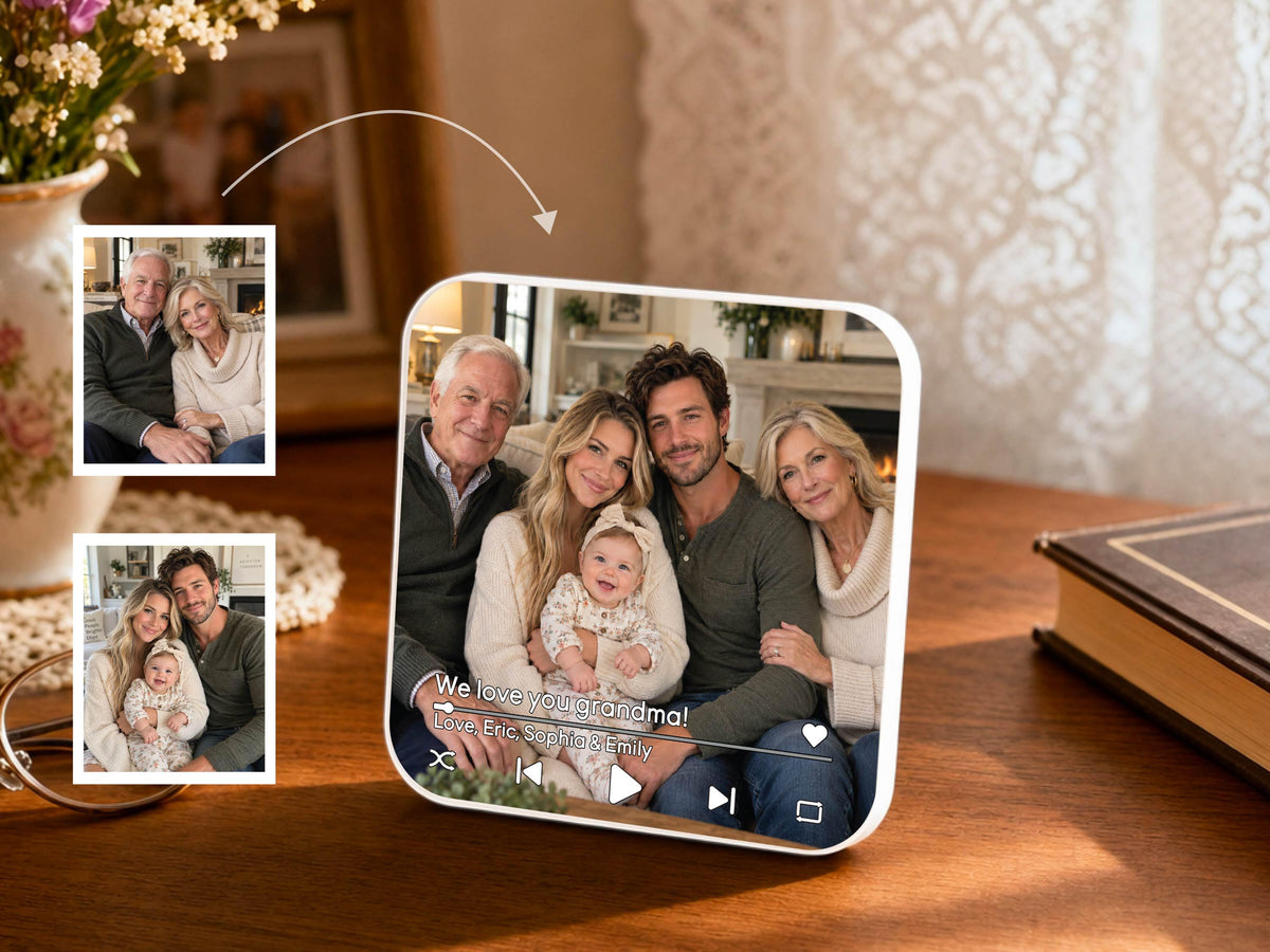 Custom Photo Merge Magnet, Personalized Family Photo Collage w/ Voice Record, Multiple Photos Into One Picture, Grandma Gift from Grandkids