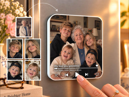 Custom Photo Merge Magnet, Personalized Family Photo Collage w/ Voice Record, Multiple Photos Into One Picture, Grandma Gift from Grandkids
