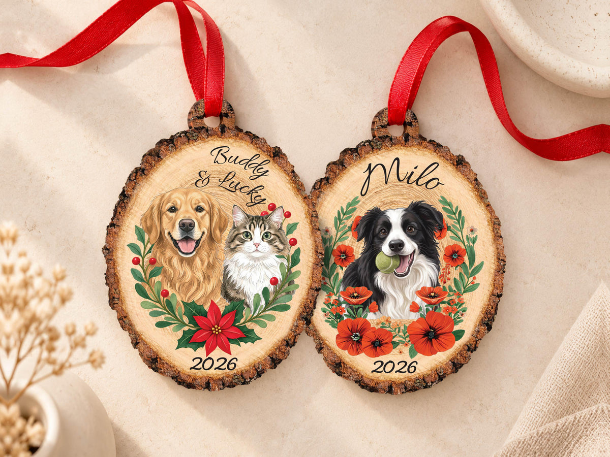 Personalized Pet Portrait Wood Ornament, Pet Memorial Gift for Pet Lovers, Pet Ornament, Pet Loss Sympathy Gift for Pet Owners, Cat Dog Gift