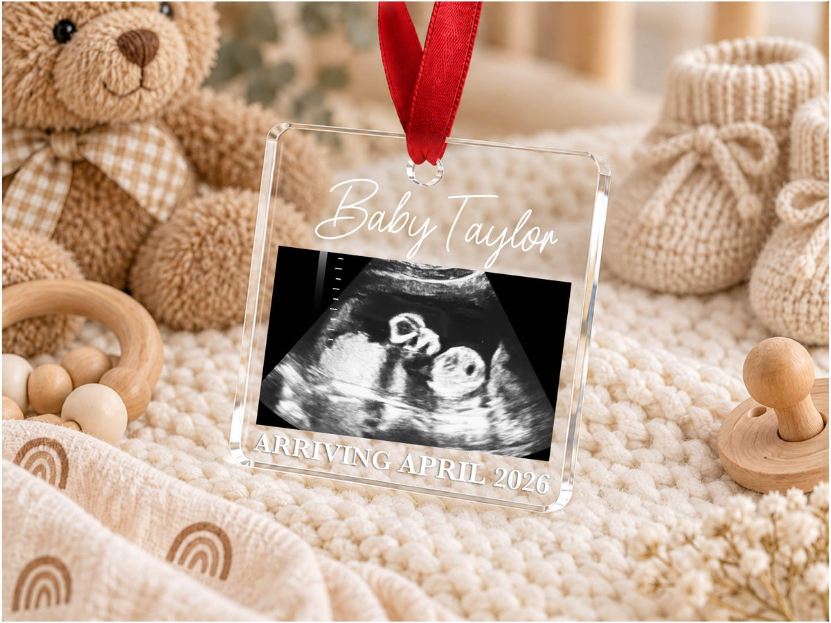 Personalized Baby Reveal Gift For Husband, Pregnancy Announcement Ornament, Family Keepsake Gift, Photo Ultrasound Frame Ornament with Box