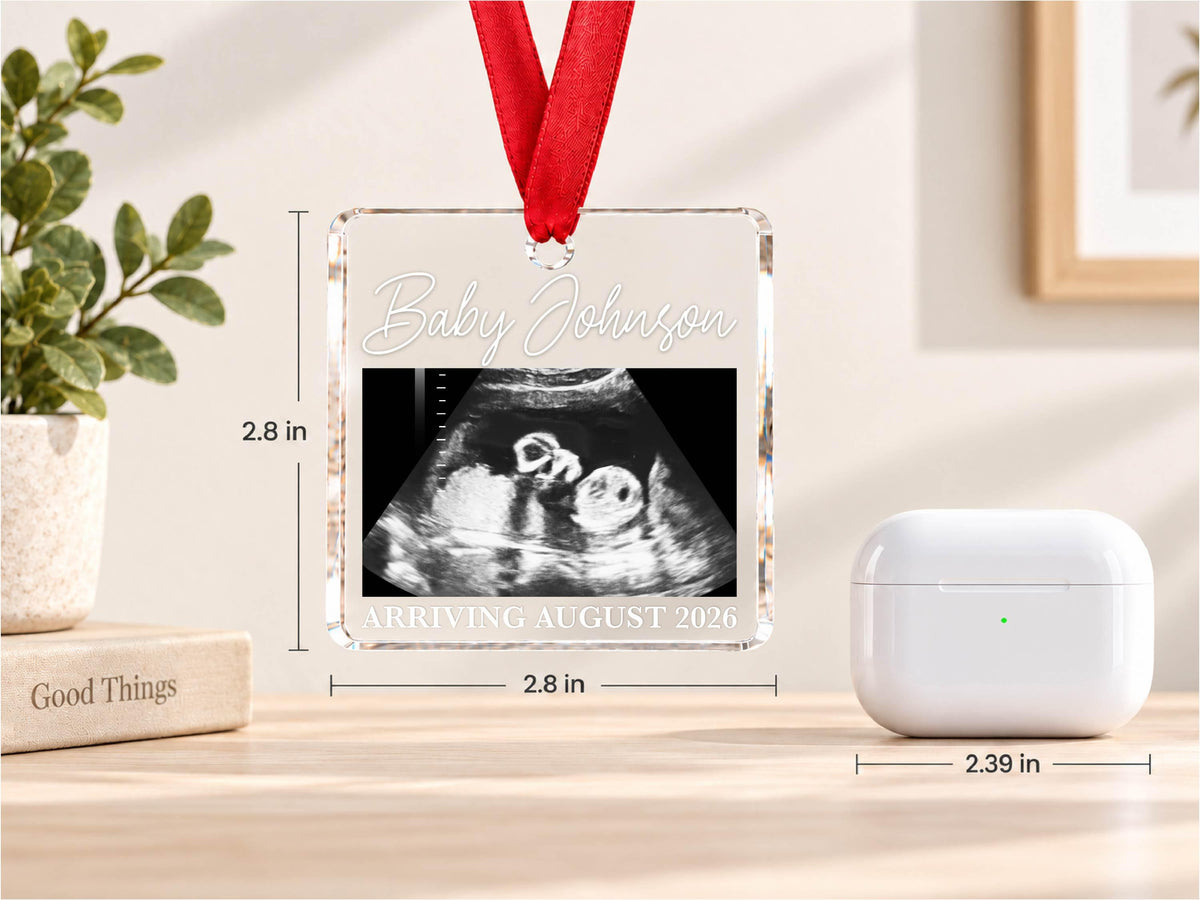 Personalized Baby Reveal Gift For Husband, Pregnancy Announcement Ornament, Family Keepsake Gift, Photo Ultrasound Frame Ornament with Box