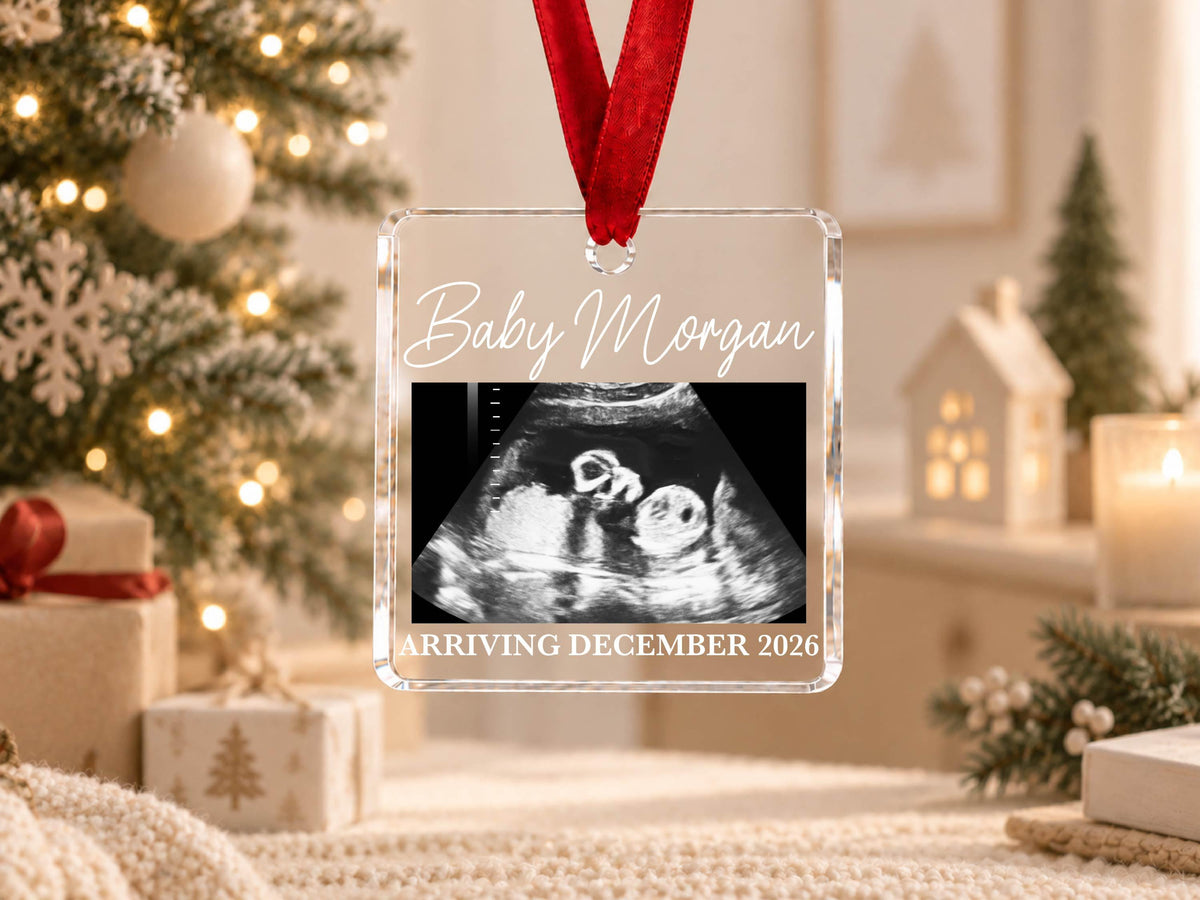 Personalized Baby Reveal Gift For Husband, Pregnancy Announcement Ornament, Family Keepsake Gift, Photo Ultrasound Frame Ornament with Box