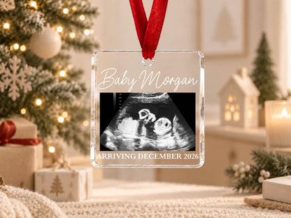 Personalized Baby Reveal Gift For Husband, Pregnancy Announcement Ornament, Family Keepsake Gift, Photo Ultrasound Frame Ornament with Box