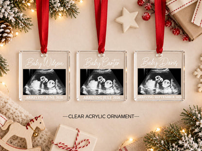 Personalized Baby Reveal Gift For Husband, Pregnancy Announcement Ornament, Family Keepsake Gift, Photo Ultrasound Frame Ornament with Box