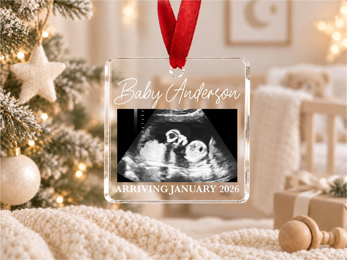 Personalized Baby Reveal Gift For Husband, Pregnancy Announcement Ornament, Family Keepsake Gift, Photo Ultrasound Frame Ornament with Box