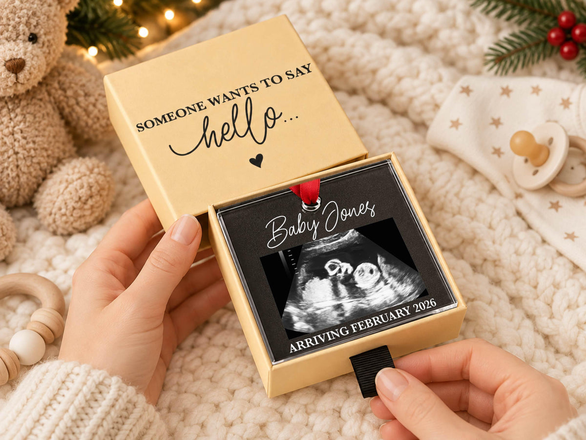 Personalized Baby Reveal Gift For Husband, Pregnancy Announcement Ornament, Family Keepsake Gift, Photo Ultrasound Frame Ornament with Box