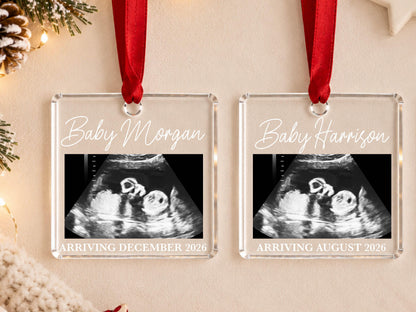 Personalized Baby Reveal Gift For Husband, Pregnancy Announcement Ornament, Family Keepsake Gift, Photo Ultrasound Frame Ornament with Box