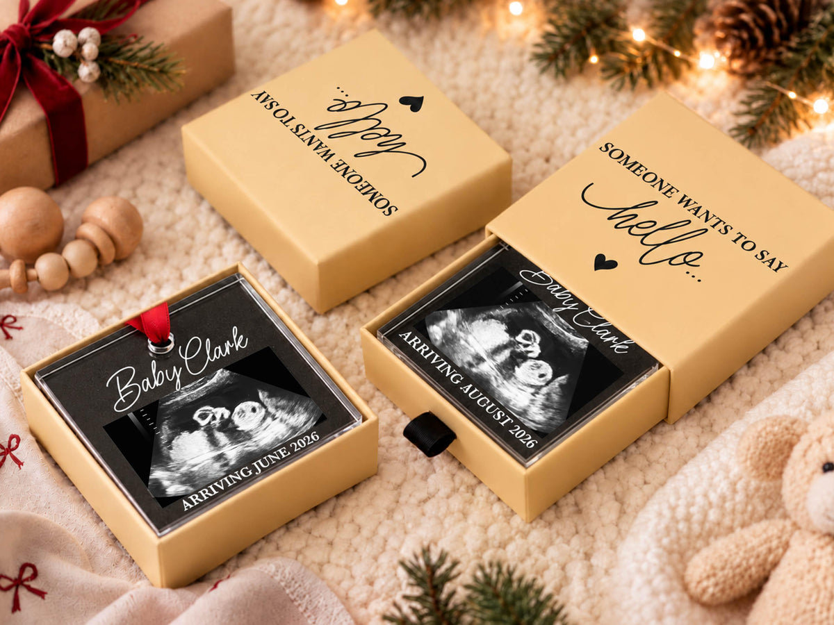 Personalized Baby Reveal Gift For Husband, Pregnancy Announcement Ornament, Family Keepsake Gift, Photo Ultrasound Frame Ornament with Box