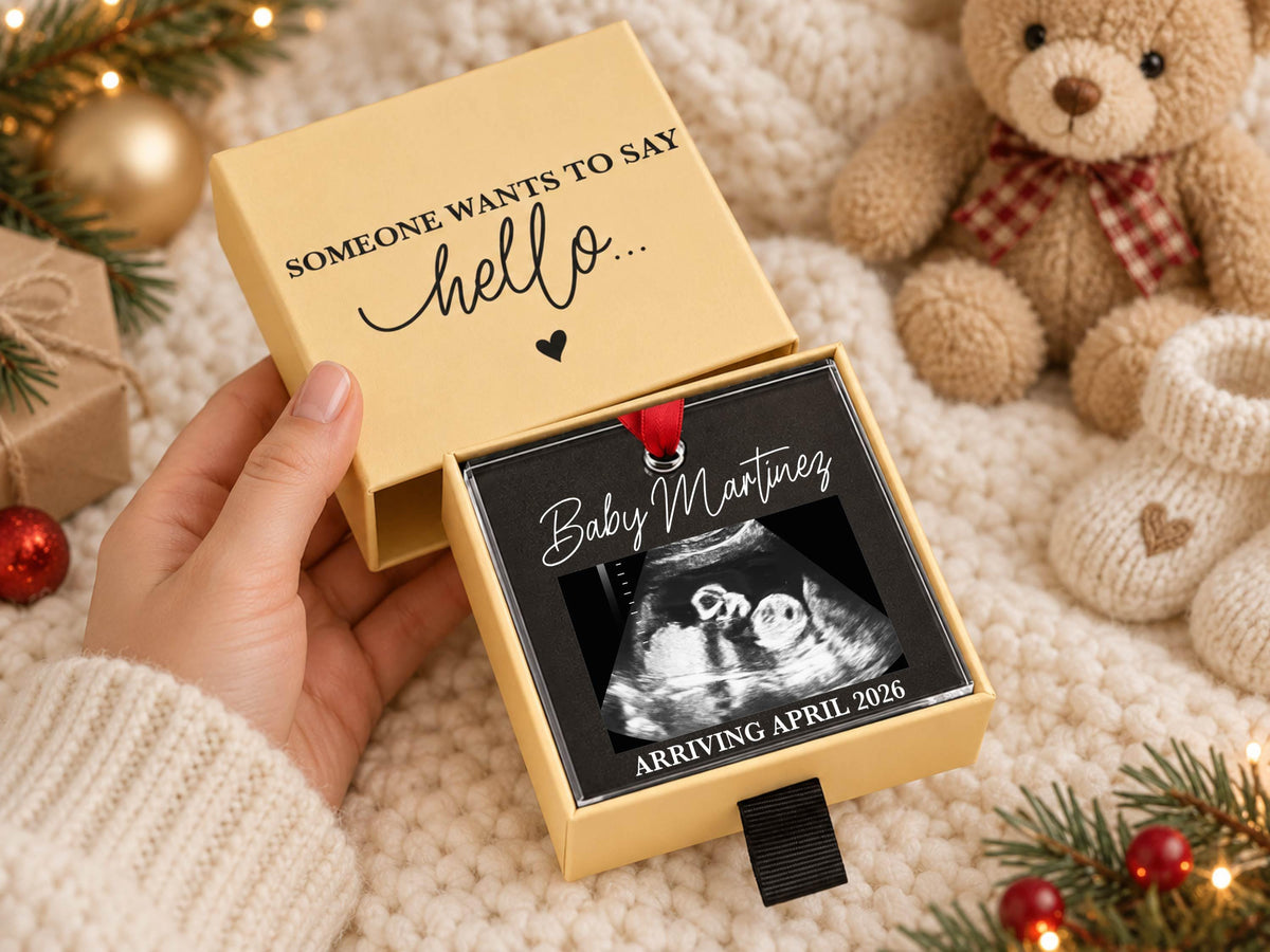 Personalized Baby Reveal Gift For Husband, Pregnancy Announcement Ornament, Family Keepsake Gift, Photo Ultrasound Frame Ornament with Box