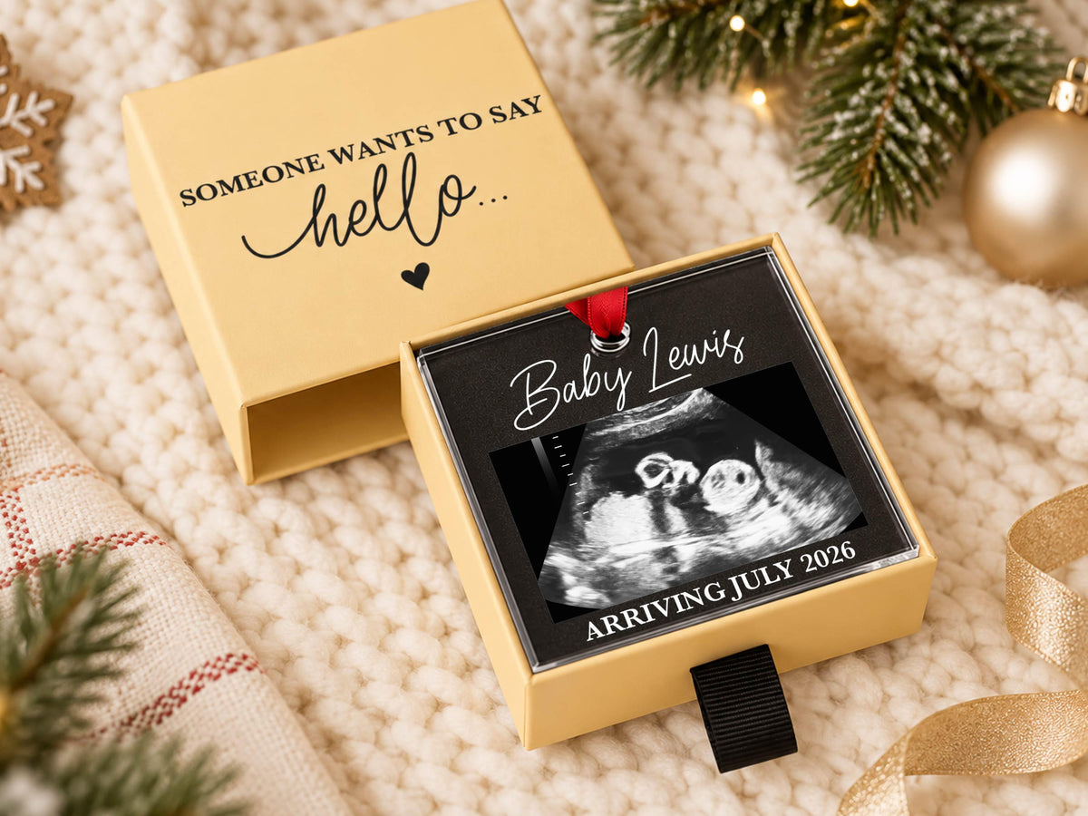 Personalized Baby Reveal Gift For Husband, Pregnancy Announcement Ornament, Family Keepsake Gift, Photo Ultrasound Frame Ornament with Box