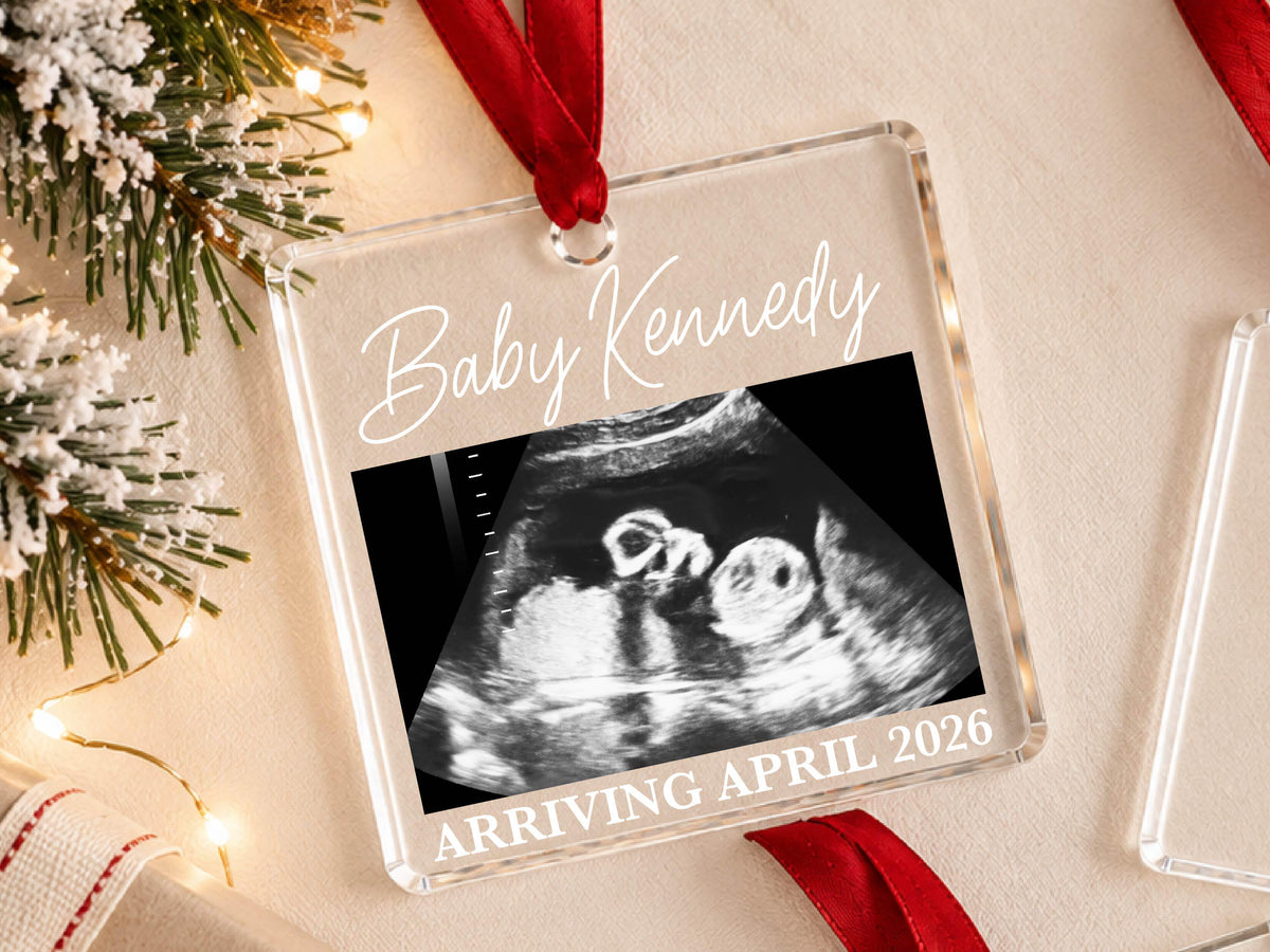 Personalized Baby Reveal Gift For Husband, Pregnancy Announcement Ornament, Family Keepsake Gift, Photo Ultrasound Frame Ornament with Box