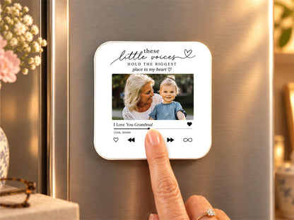 Personalized Grandparents Gift, Grandkids Voice Recording Magnet, Custom Photo Fridge Magnet, Grandma Grandpa Birthday Gift from Grandkids