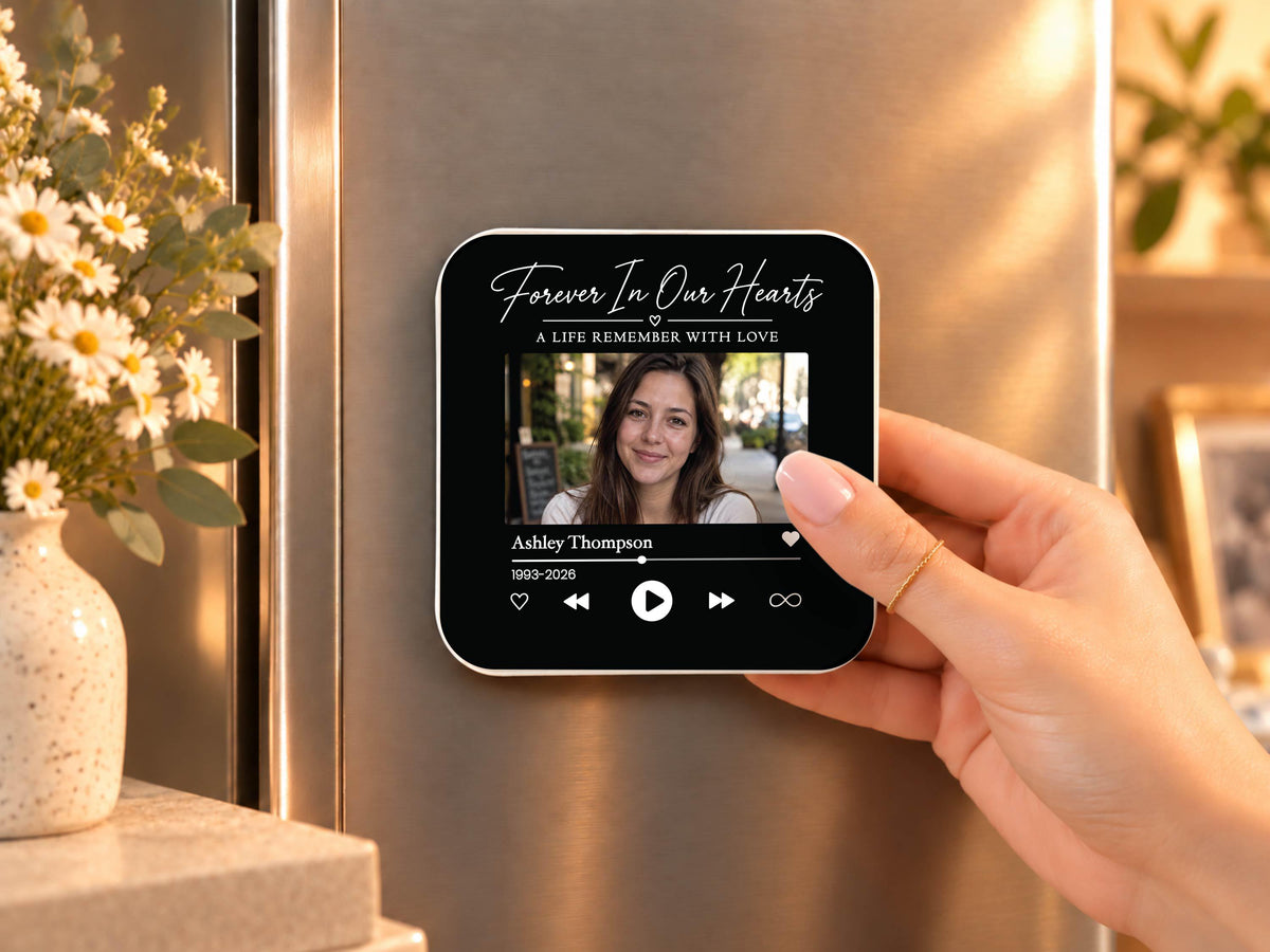 Personalized Memorial Music Magnet, In Loving Memory Custom Photo Magnet, Memorial Photo Frame, Remembrance Keepsake Loss of Mom Dad Gift