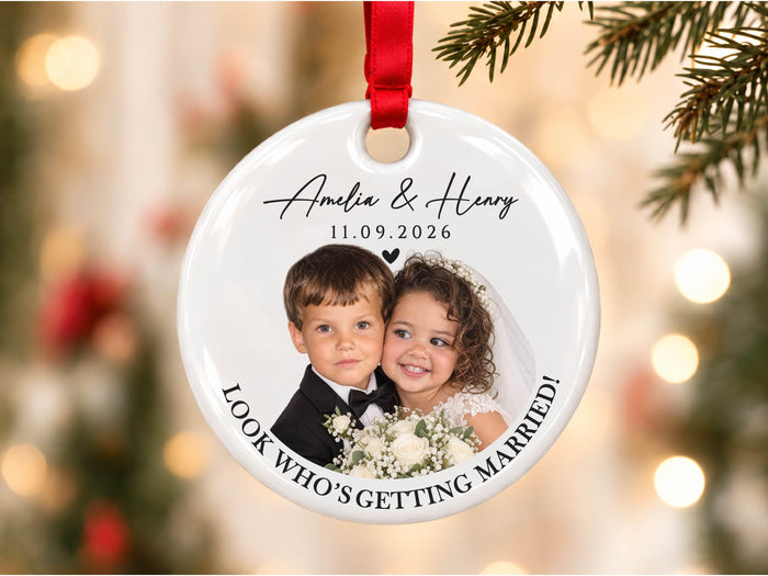 Childhood Photo Wedding Ornament, First Christmas Married Ornament, Custom Bride & Groom Keepsake, Personalized Newlywed Gift for Couple