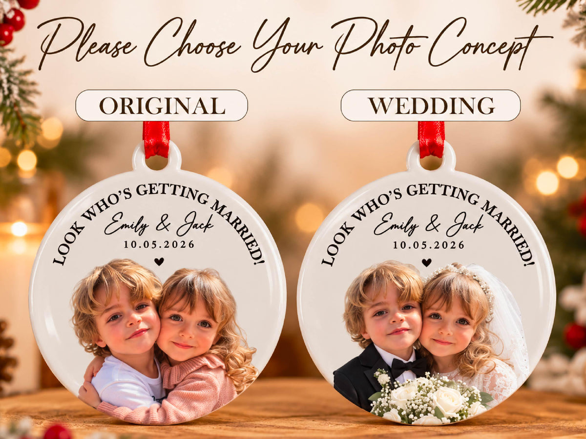 Childhood Photo Wedding Ornament, First Christmas Married Ornament, Custom Bride & Groom Keepsake, Personalized Newlywed Gift for Couple