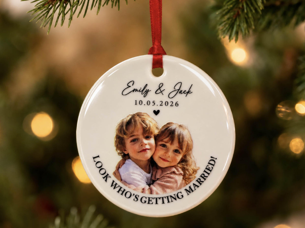 Childhood Photo Wedding Ornament, First Christmas Married Ornament, Custom Bride & Groom Keepsake, Personalized Newlywed Gift for Couple